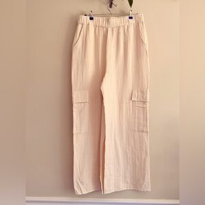 Dizzy Lizzy‎ 100% cotton high waisted Cream Textured Cargo Pants size Large